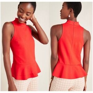 Anthropologie‎ Cressida Mock Neck Tank Red Peplum Top Sleeveless XL OB1040128